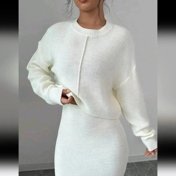 2pcs/Set 2024New Women's Crew Neck Long Sleeve Sweater Top And Form-Fitting - Picture 1 of 7